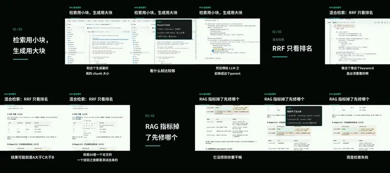 Frames from vertical lecture slices: a series title band at the top and a zoomed crop of code or slides below.